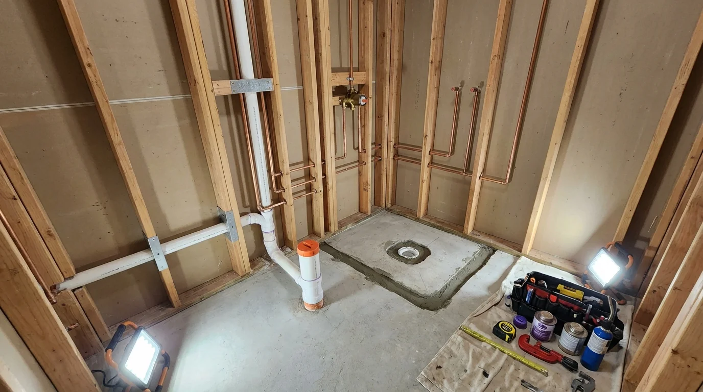 Bathroom rough-in plumbing during remodel by Johns Plumbing LLC in Del Rey
