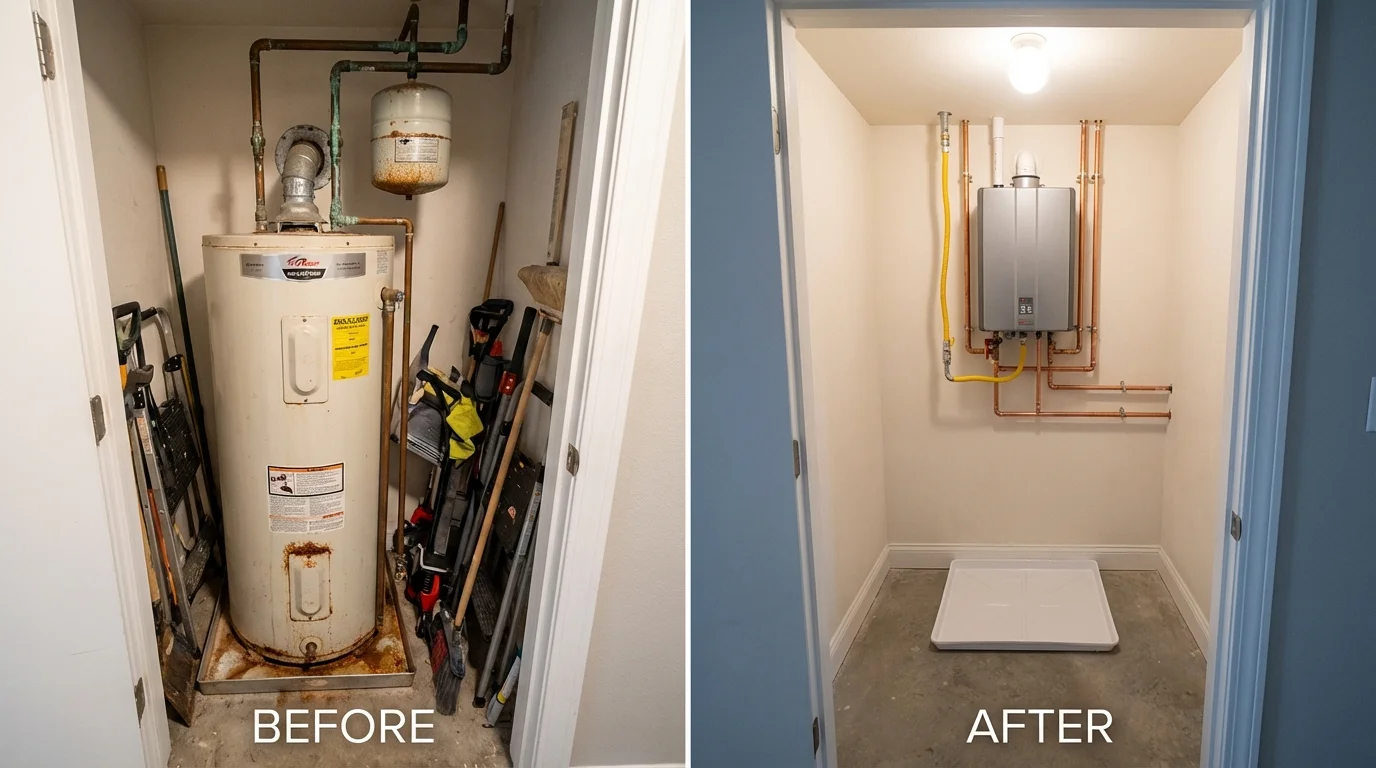 Tank water heater versus wall-mounted tankless unit comparison for Del Rey, CA homeowners